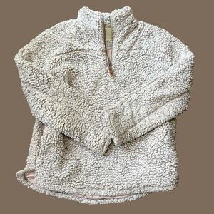 Light pink fuzzy sherpa quarter zip jacket